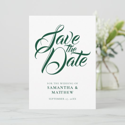 Emerald Green Rustic Save the Date Einladung (Stehend Vorderseite)