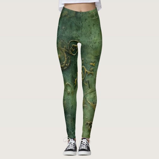 Emerald Green Rustic Steampunk Clock (10) Leggings (Vorderseite)