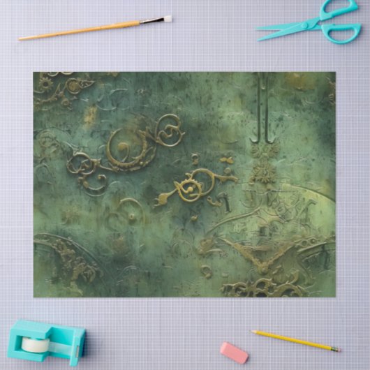 Emerald Green Rustic Steampunk Clock (10) Seidenpapier (Basteln)