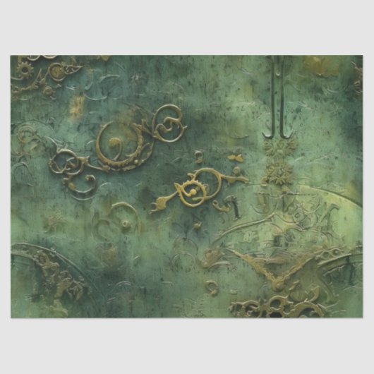 Emerald Green Rustic Steampunk Clock (10) Seidenpapier (Vorderseite)