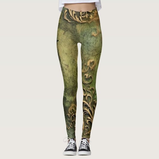 Emerald Green Rustic Steampunk Clock (11) Leggings (Vorderseite)