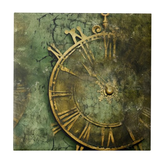 Emerald Green Rustic Steampunk Clock (12) Fliese (Vorderseite)