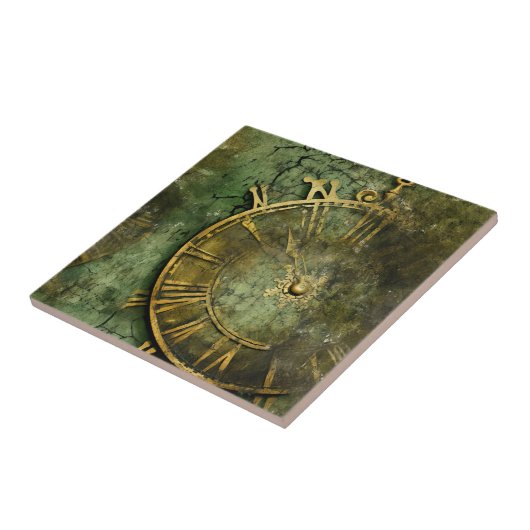 Emerald Green Rustic Steampunk Clock (12) Fliese (Seite)