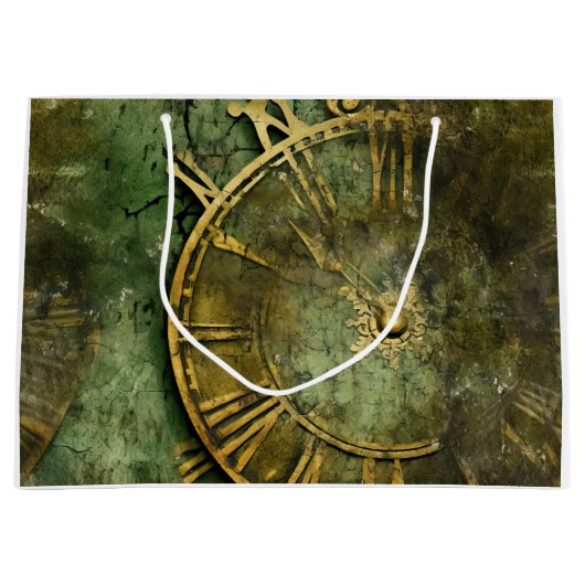 Emerald Green Rustic Steampunk Clock (12) Große Geschenktüte (Vorderseite)