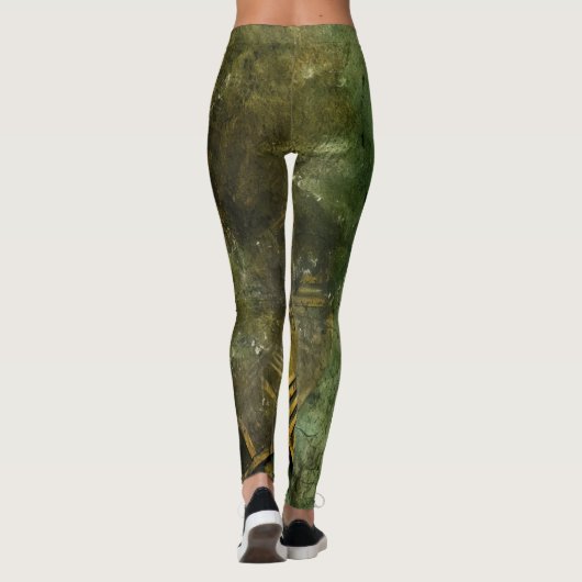 Emerald Green Rustic Steampunk Clock (12) Leggings (Rückseite)