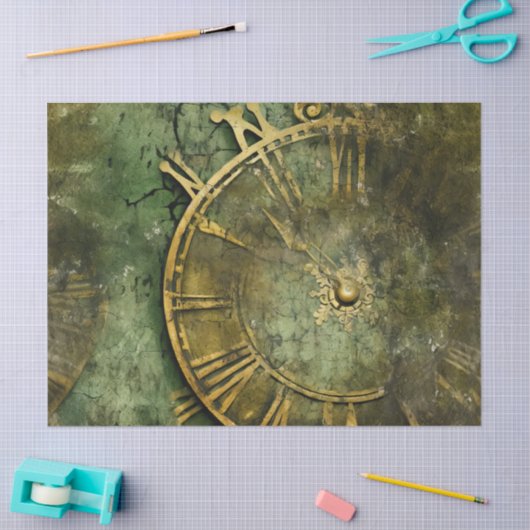 Emerald Green Rustic Steampunk Clock (12) Seidenpapier (Basteln)