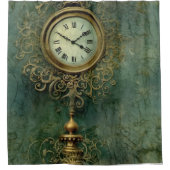Emerald Green Rustic Steampunk Clock (2) Duschvorhang (Vorderseite)