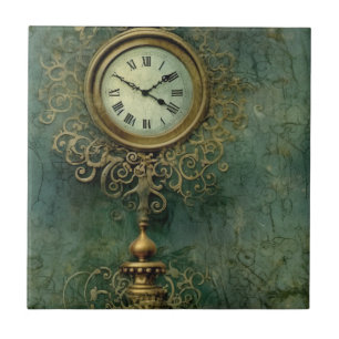 Emerald Green Rustic Steampunk Clock (2) Fliese