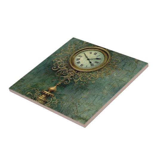 Emerald Green Rustic Steampunk Clock (2) Fliese (Seite)