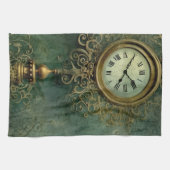 Emerald Green Rustic Steampunk Clock (2) Geschirrtuch (Horizontal)