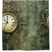 Emerald Green Rustic Steampunk Clock (4) Duschvorhang (Vorderseite)