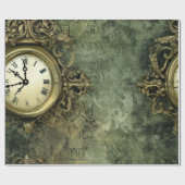 Emerald Green Rustic Steampunk Clock (4) Geschenkpapier (Flach)
