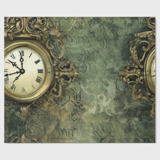 Emerald Green Rustic Steampunk Clock (4) Geschenkpapier (Flach)