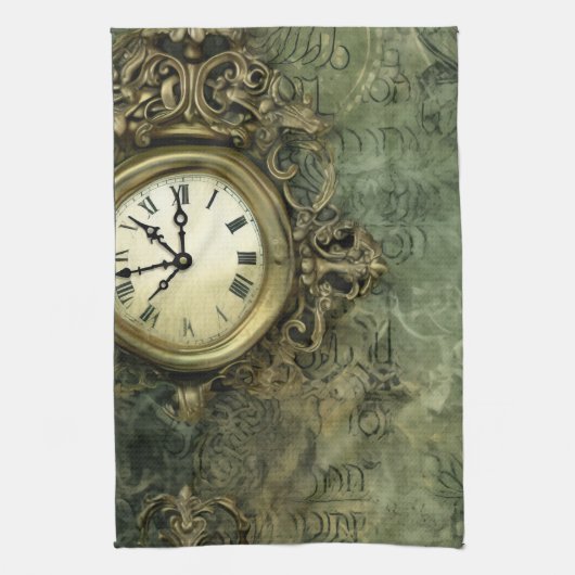 Emerald Green Rustic Steampunk Clock (4) Geschirrtuch (Vertikal)