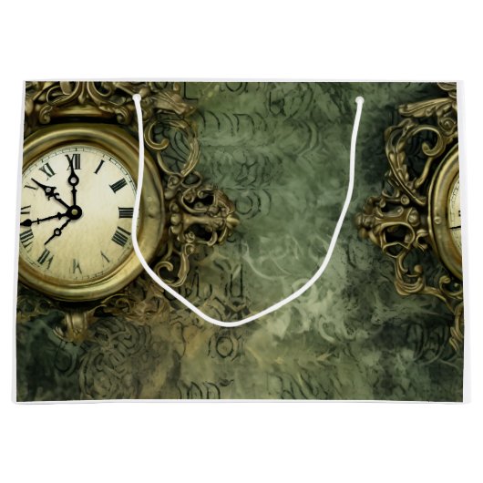 Emerald Green Rustic Steampunk Clock (4) Große Geschenktüte (Vorderseite)