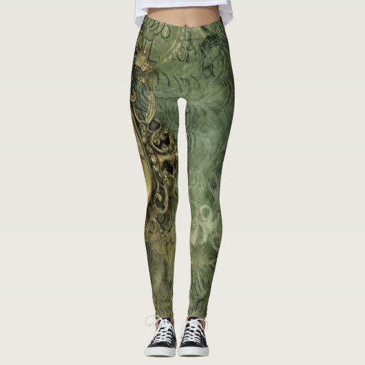 Emerald Green Rustic Steampunk Clock (4) Leggings (Vorderseite)