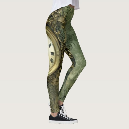 Emerald Green Rustic Steampunk Clock (4) Leggings (Rechts)