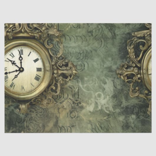 Emerald Green Rustic Steampunk Clock (4) Seidenpapier (Vorderseite)