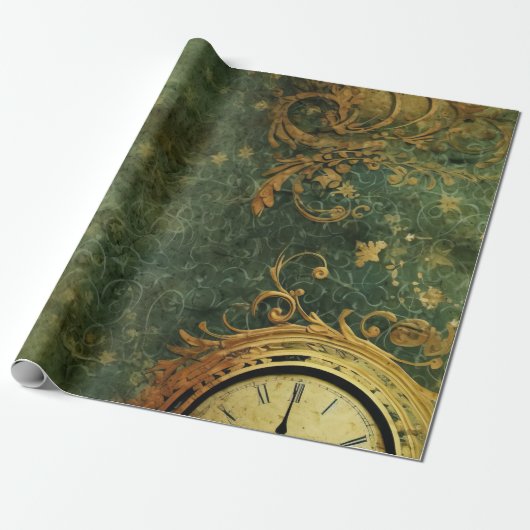 Emerald Green Rustic Steampunk Clock (6) Geschenkpapier (Ungerollt)
