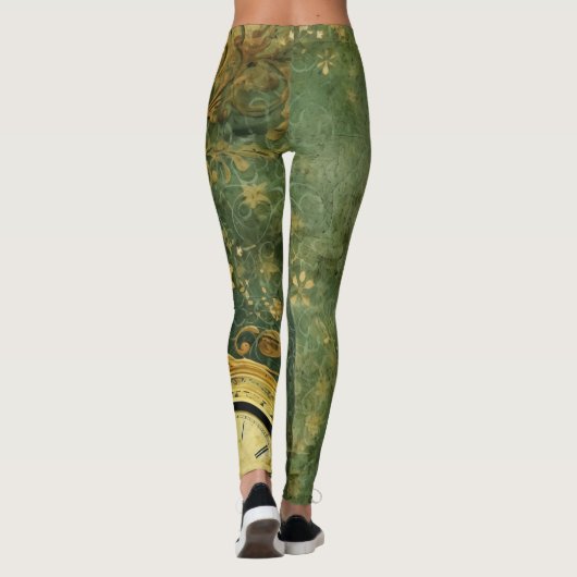 Emerald Green Rustic Steampunk Clock (6) Leggings (Rückseite)