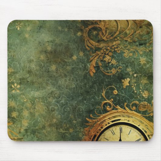 Emerald Green Rustic Steampunk Clock (6) Mousepad (Vorne)