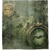 Emerald Green Rustic Steampunk Clock (7) Duschvorhang (Vorderseite)