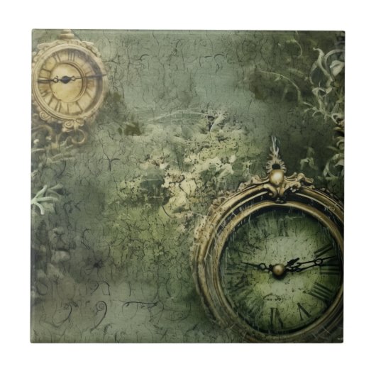 Emerald Green Rustic Steampunk Clock (7) Fliese (Vorderseite)