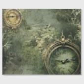 Emerald Green Rustic Steampunk Clock (7) Geschenkpapier (Flach)