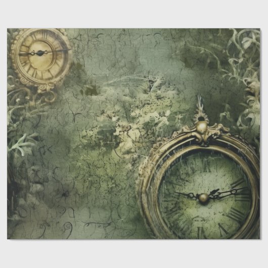 Emerald Green Rustic Steampunk Clock (7) Geschenkpapier (Flach)