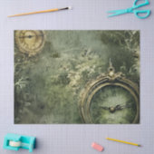 Emerald Green Rustic Steampunk Clock (7) Seidenpapier (Basteln)