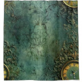 Emerald Green Rustic Steampunk Clock (8) Duschvorhang (Vorderseite)
