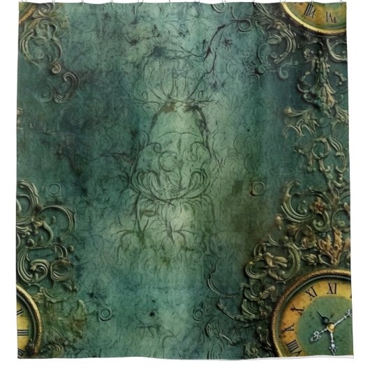 Emerald Green Rustic Steampunk Clock (8) Duschvorhang (Vorderseite)