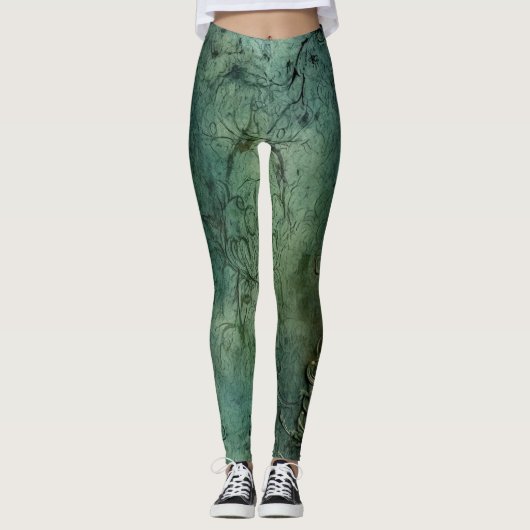 Emerald Green Rustic Steampunk Clock (8) Leggings (Vorderseite)