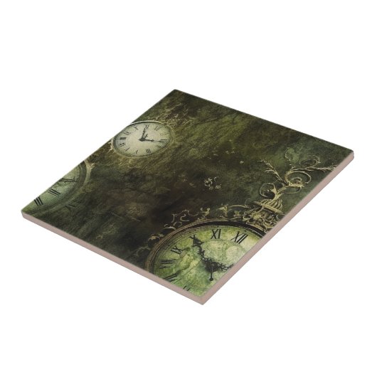 Emerald Green Rustic Steampunk Clock (9) Fliese (Seite)