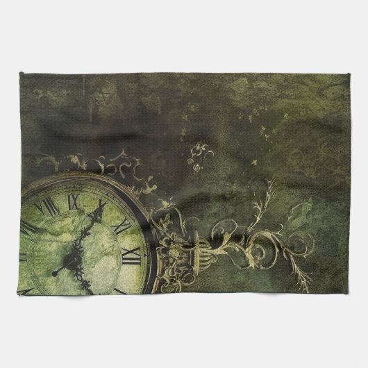 Emerald Green Rustic Steampunk Clock (9) Geschirrtuch (Horizontal)