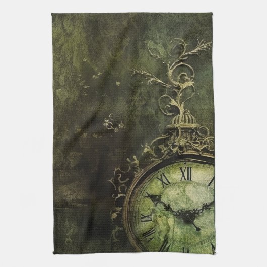 Emerald Green Rustic Steampunk Clock (9) Geschirrtuch (Vertikal)