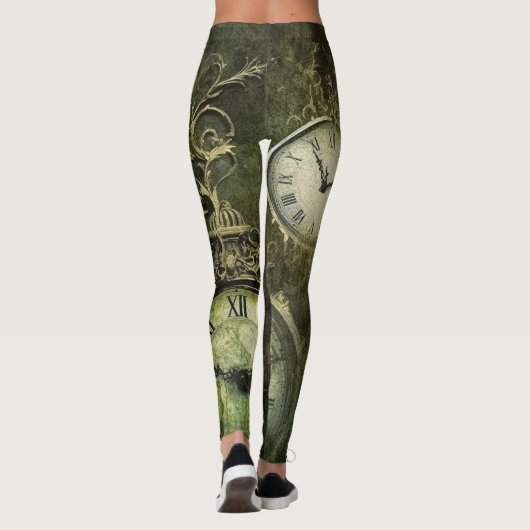 Emerald Green Rustic Steampunk Clock (9) Leggings (Rückseite)