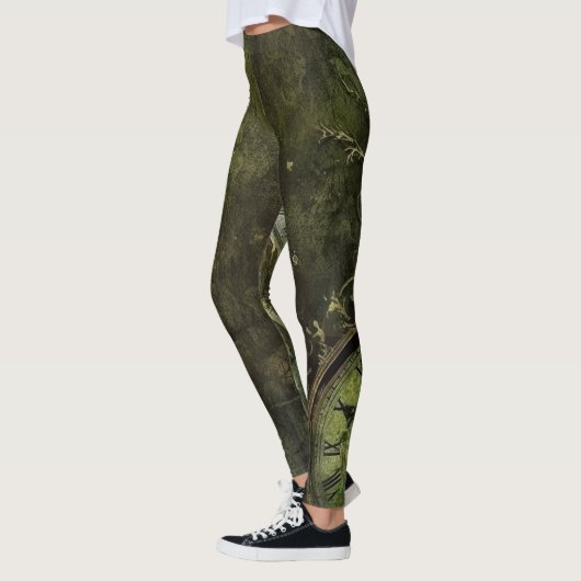 Emerald Green Rustic Steampunk Clock (9) Leggings (Links)