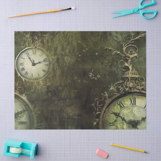Emerald Green Rustic Steampunk Clock (9) Seidenpapier (Basteln)