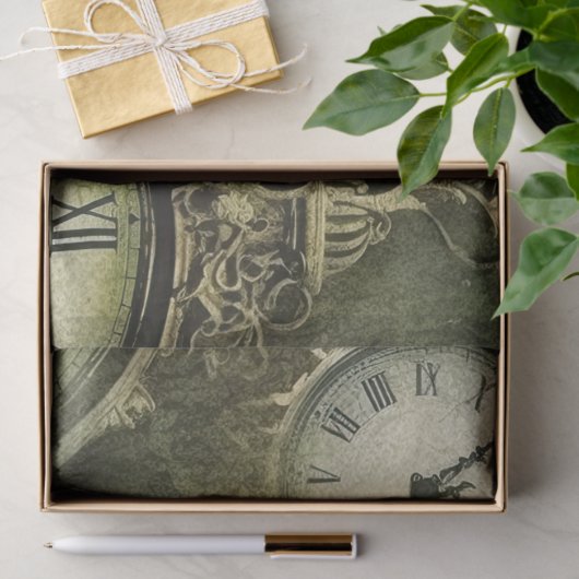 Emerald Green Rustic Steampunk Clock (9) Seidenpapier (Geschenk)
