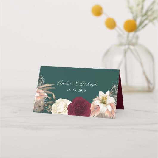 Emerald Green Rustic Wedding Platzkarte (Rückseite)