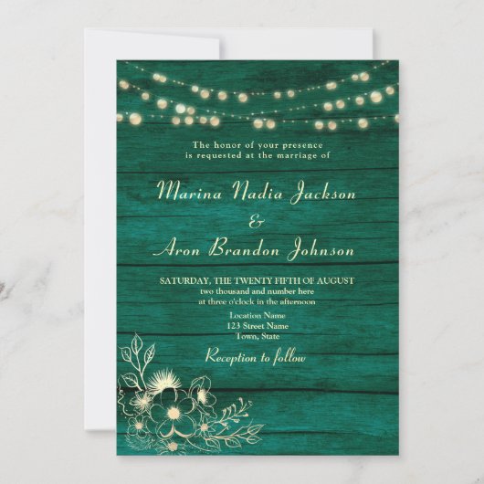 Emerald Green Rustic Wood Wedding QR Code Einladung (Vorderseite)