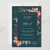 Emerald Green Rusty Orange Floral Wedding Einladung (Vorderseite)