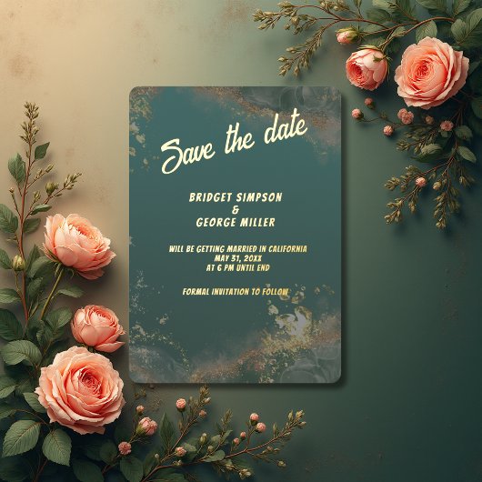 Emerald green Save the Date gold Foil Einladung