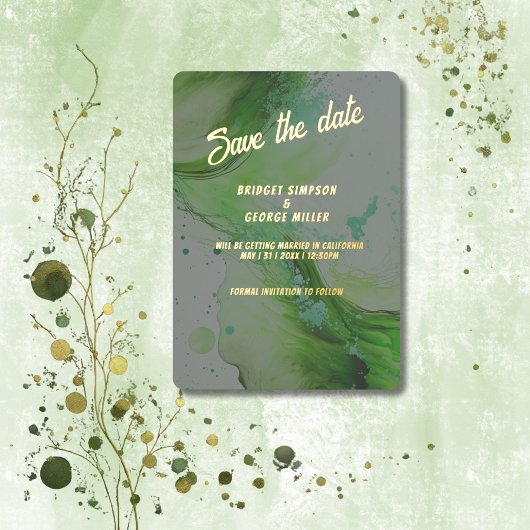 Emerald green Save the Date gold Foil Einladung