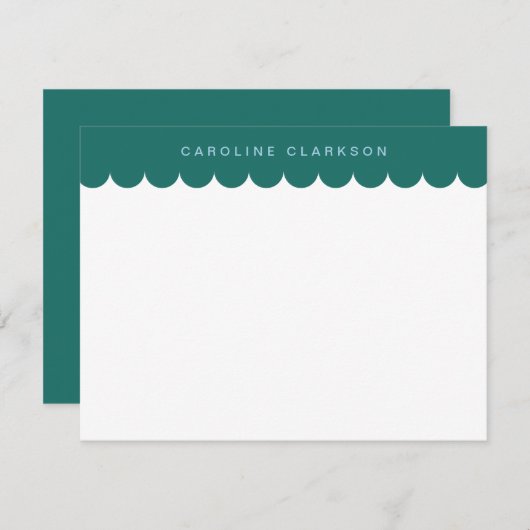 Emerald Green Scallop Border Note Card Einladung (Vorne/Hinten)
