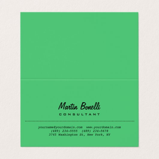 Emerald Green Schlicht Calligraphy Name Custom Visitenkarten (Außenseite Aufgefaltet)