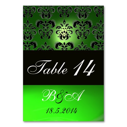 EMERALD GREEN SCHWARZ-WEISS CLASSY DAMASK MONOGRAM TISCHNUMMER (Vorderseite)