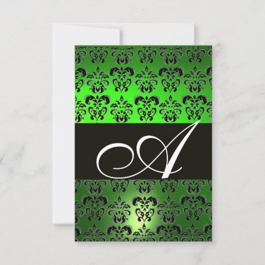 EMERALD GREEN SCHWARZ-WEISS DAMASK MONOGRAM UAWG RSVP KARTE (Vorderseite)