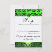 EMERALD GREEN SCHWARZ-WEISS DAMASK MONOGRAM UAWG RSVP KARTE (Rückseite)